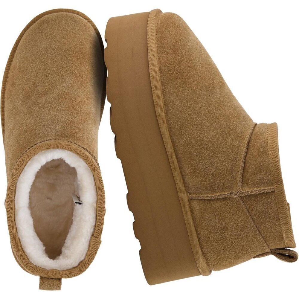 Women's Chestnut Suede Platform Ankle Boots Faux Fur Lining Wide Width Winter